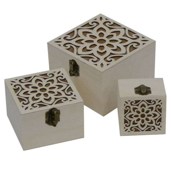 Plywood Square Box with Catch Set of 3