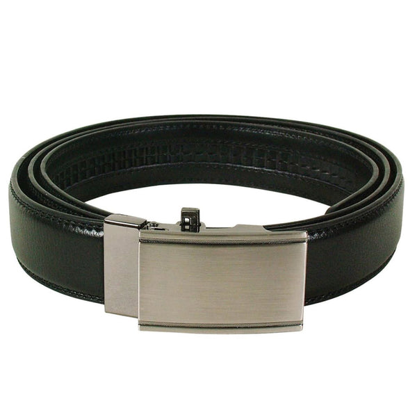 Leather Belt with Silver Buckle (Black)