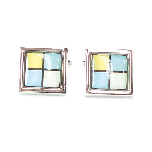 Square Button Cufflinks (Blue/White/Yellow)