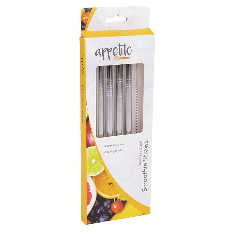  Pajitas Smoothie Recta Inox con Cepillo 4uds