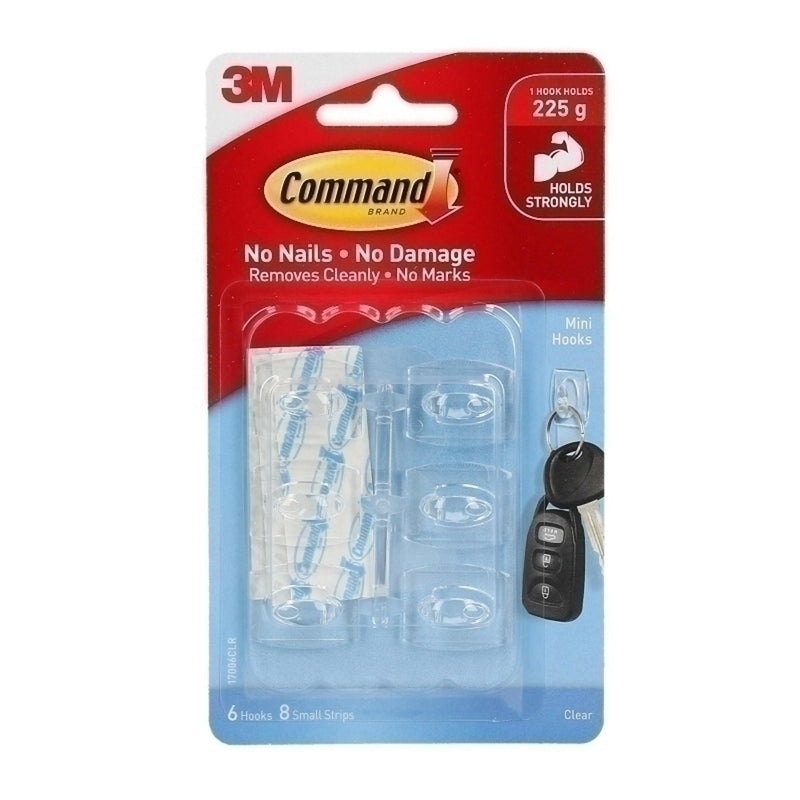 Command 17006CLR Mini Clear Hooks 6-Pack (Box of 6)