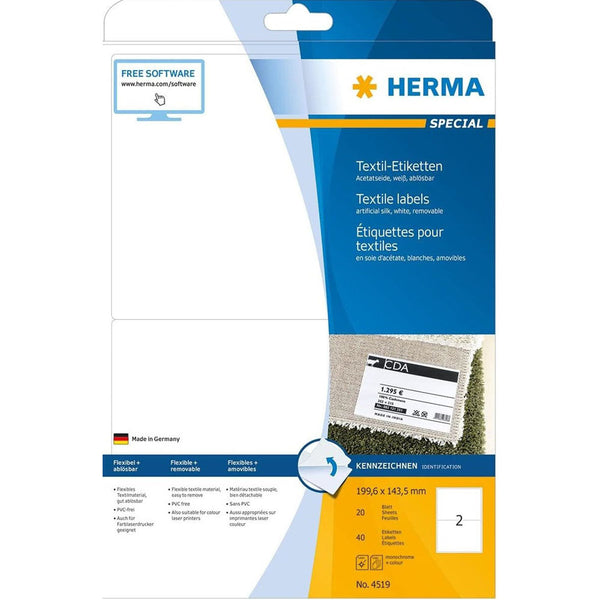 Herma Name/Textile Labels A4 20pc White (199.6x143.5mm)