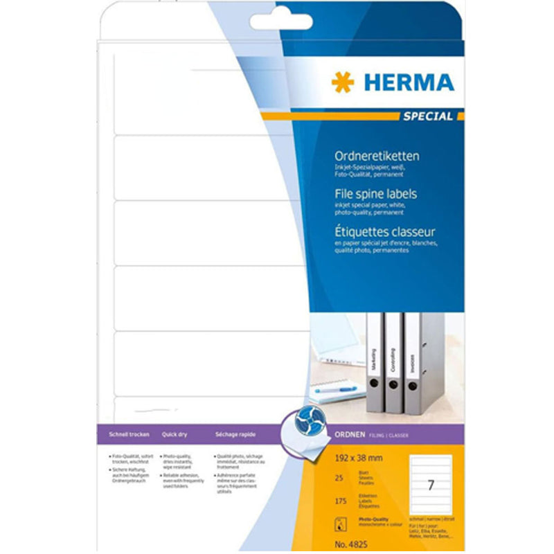 Herma File Spine Inkjet Labels A4 25pc (White)