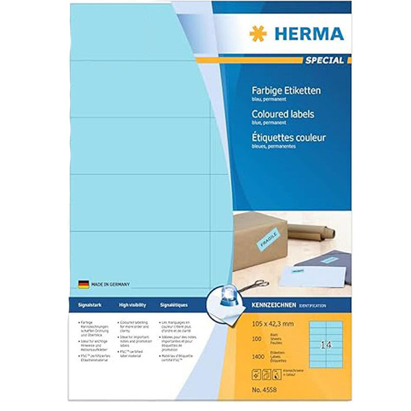 Herma Coloured Labels A4 100pc (105x42.3mm)