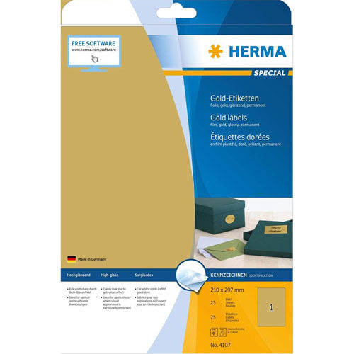 Herma Glossy Foil Labels A4 25pc (Gold)