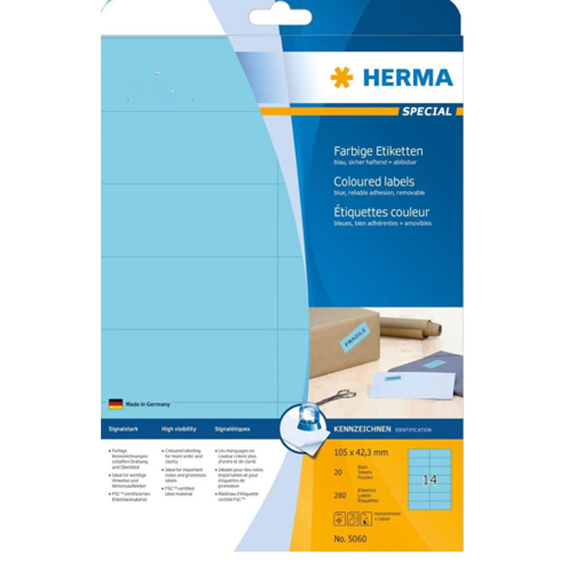 Herma Removable Coloured Labels A4 20pc (105x42.3mm)