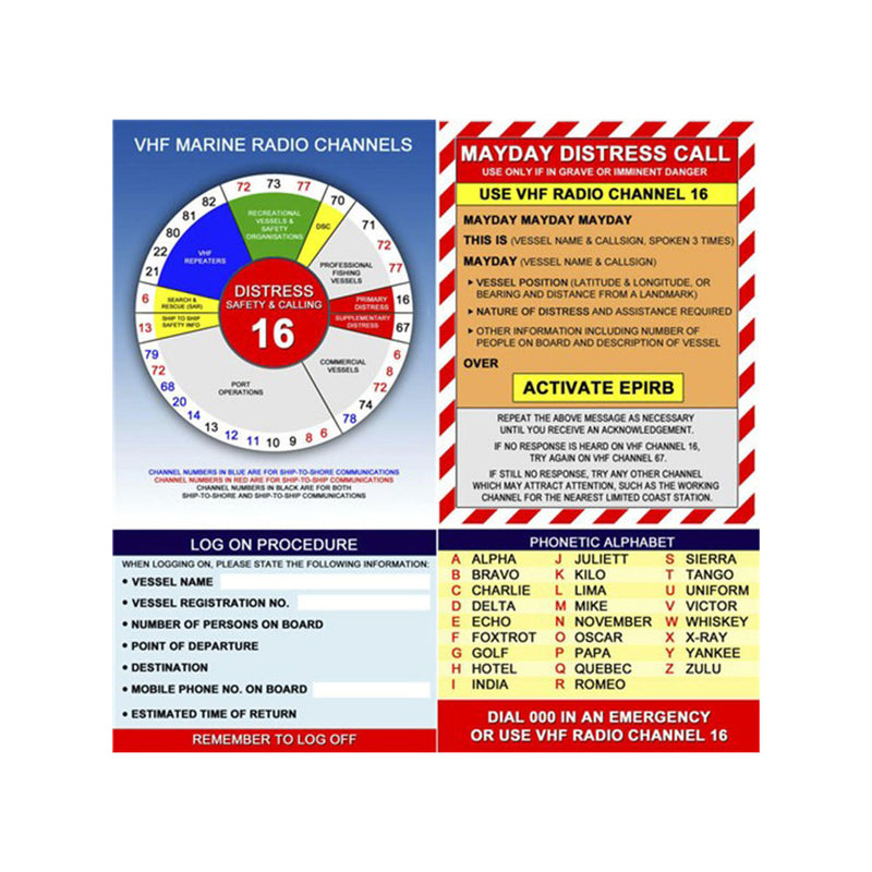 VHF Marine Radio Channel Chart Sticker