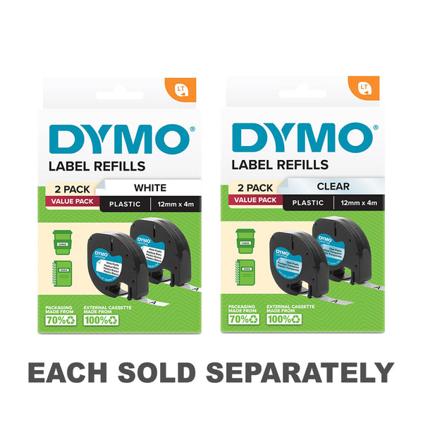 Dymo LetraTag Plastic Label Tape 12x4mm (Pack of 2)