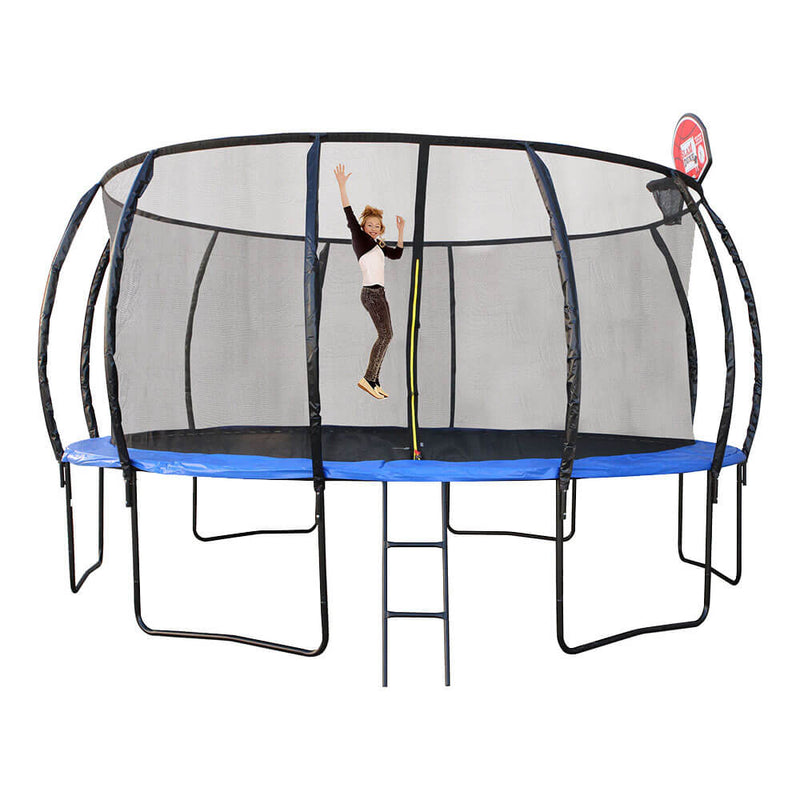  Trampolín con escalera, bolsa para zapatos y aro de baloncesto