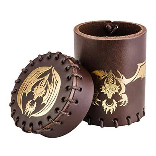 Q Workshop Dragon Brown & Golden Flying Leather Dice Cup