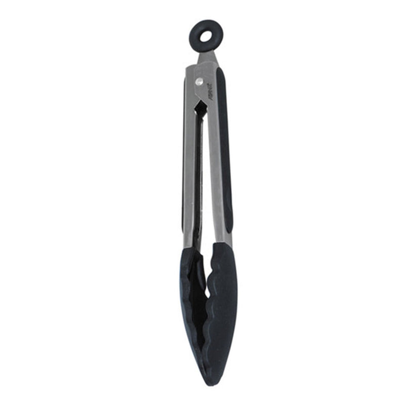 Slilicone Tongs Stainless Steel Handle (Black)