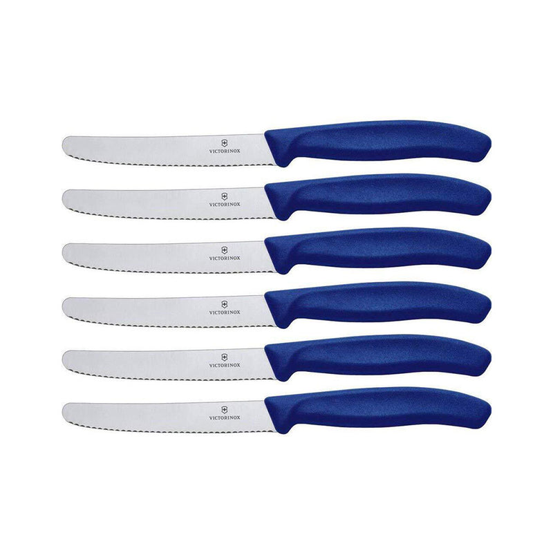  Cuchillo dentado clásico para carne y tomate con punta redonda (azul)