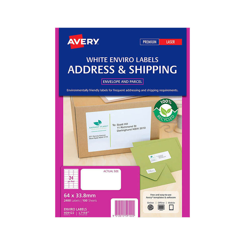 Avery Enviro Etiquetas 100% recicladas blancas (100pk)