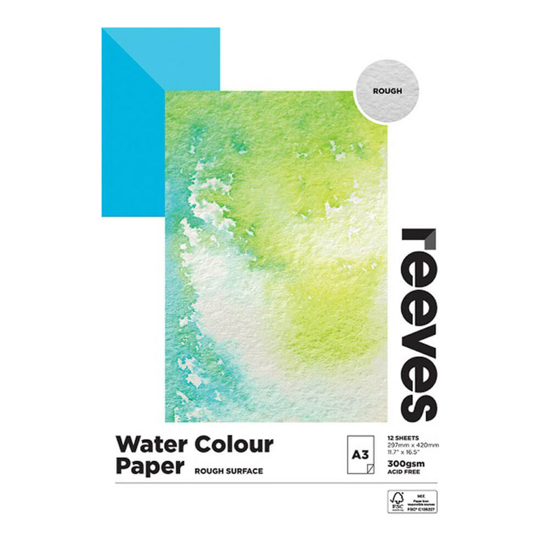  Papel rugoso para acuarela Reeves, 300 g/m² (12 hojas)